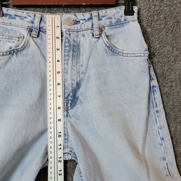 ZARA Jeans Womens 2 Blue Marine Straight Wide Leg High Waist Raw Hem - Picture 4 of 12